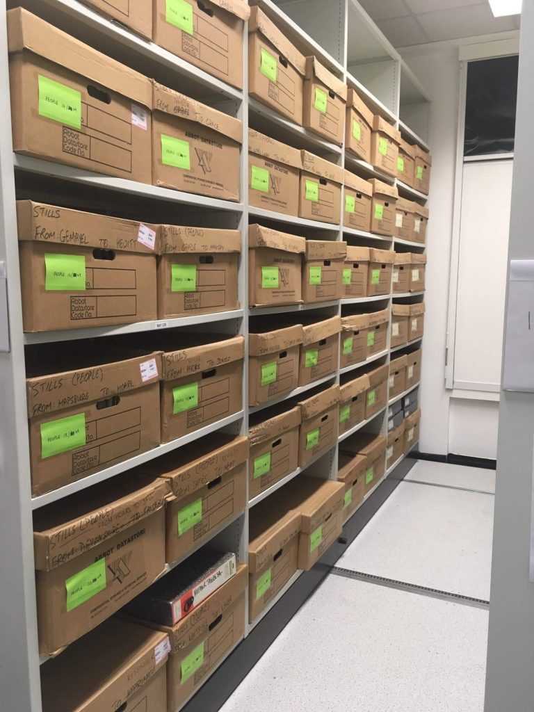 Boxes on shelves in special collections and archives, hardwick campus