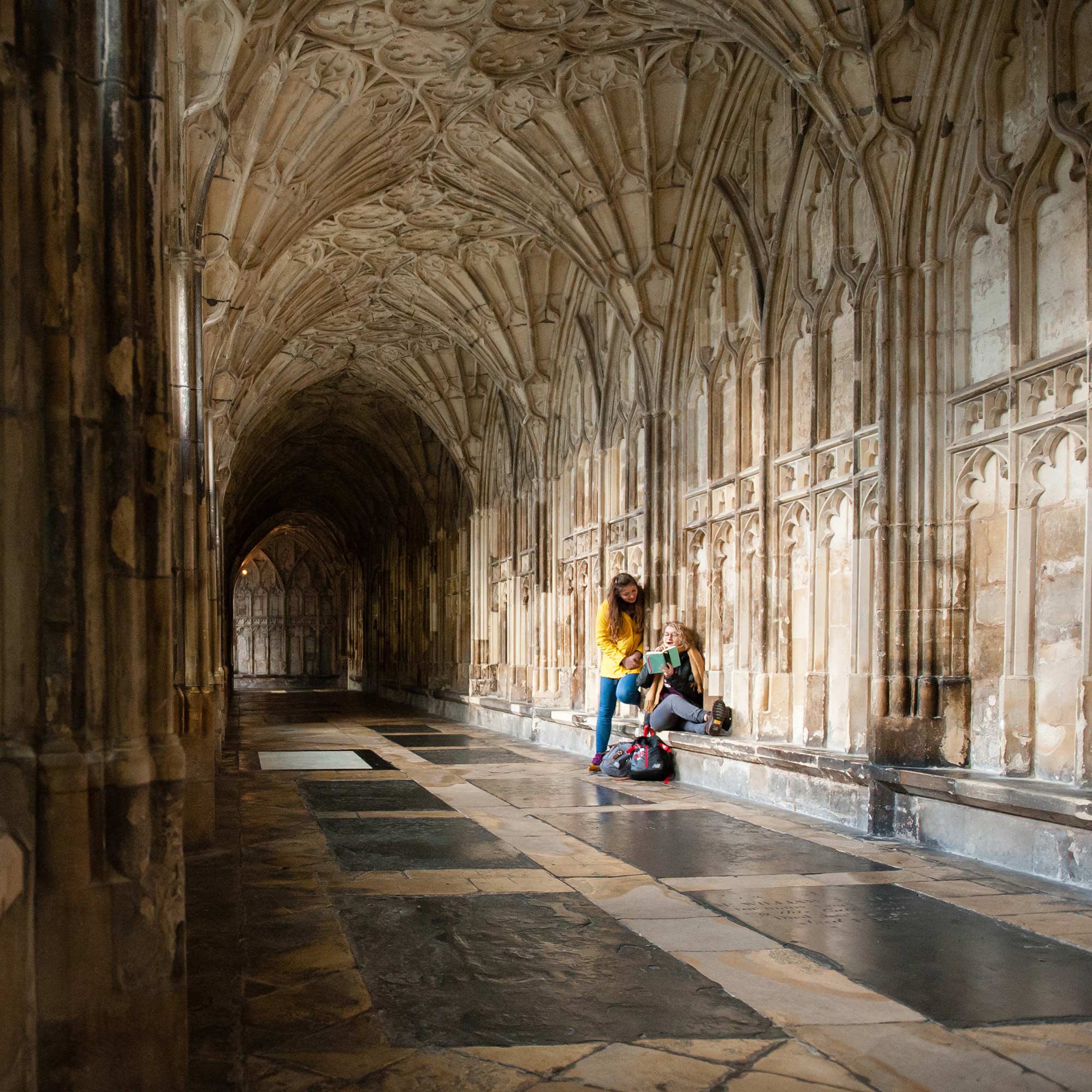 Students inside Gloucester cathedral
