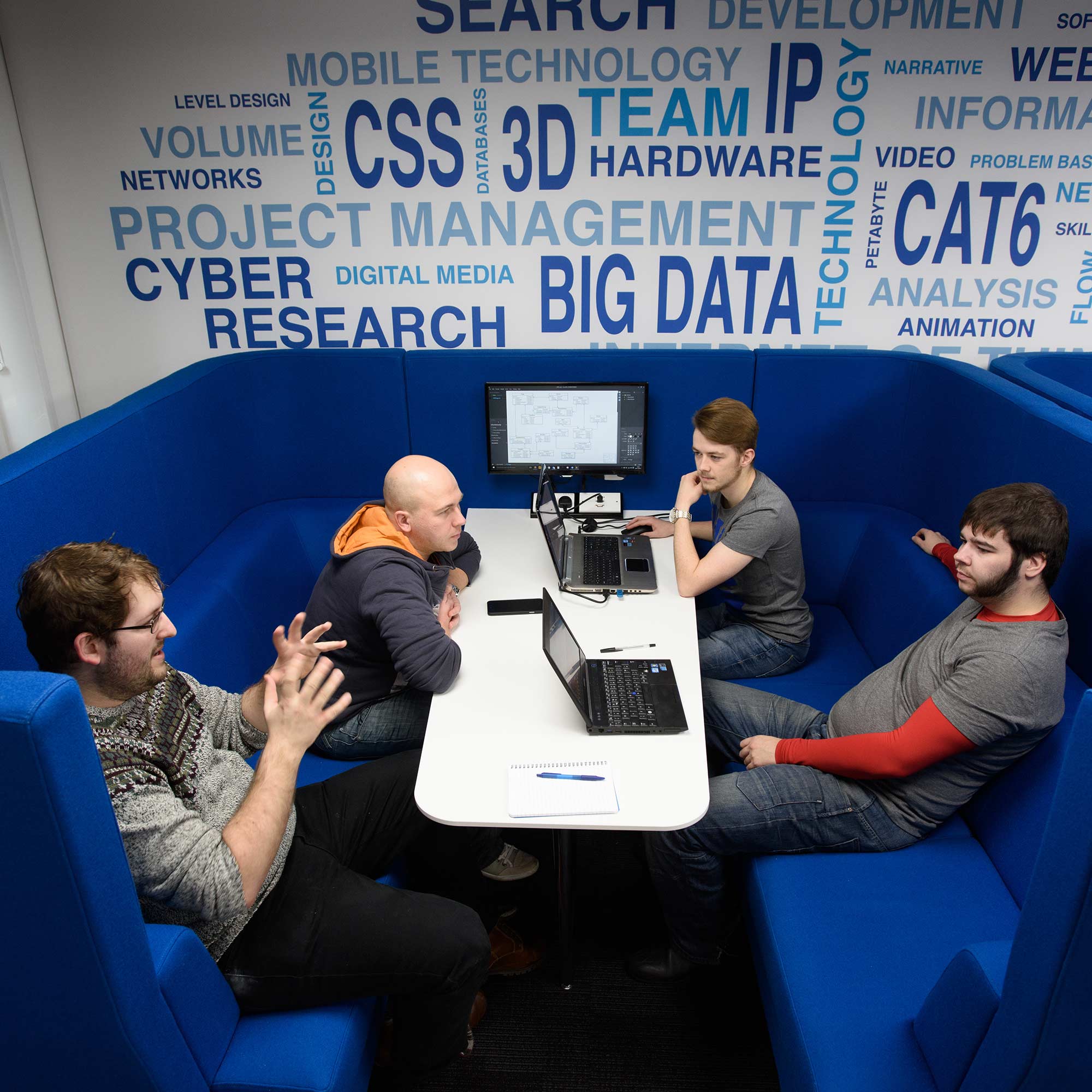 Students in a booth