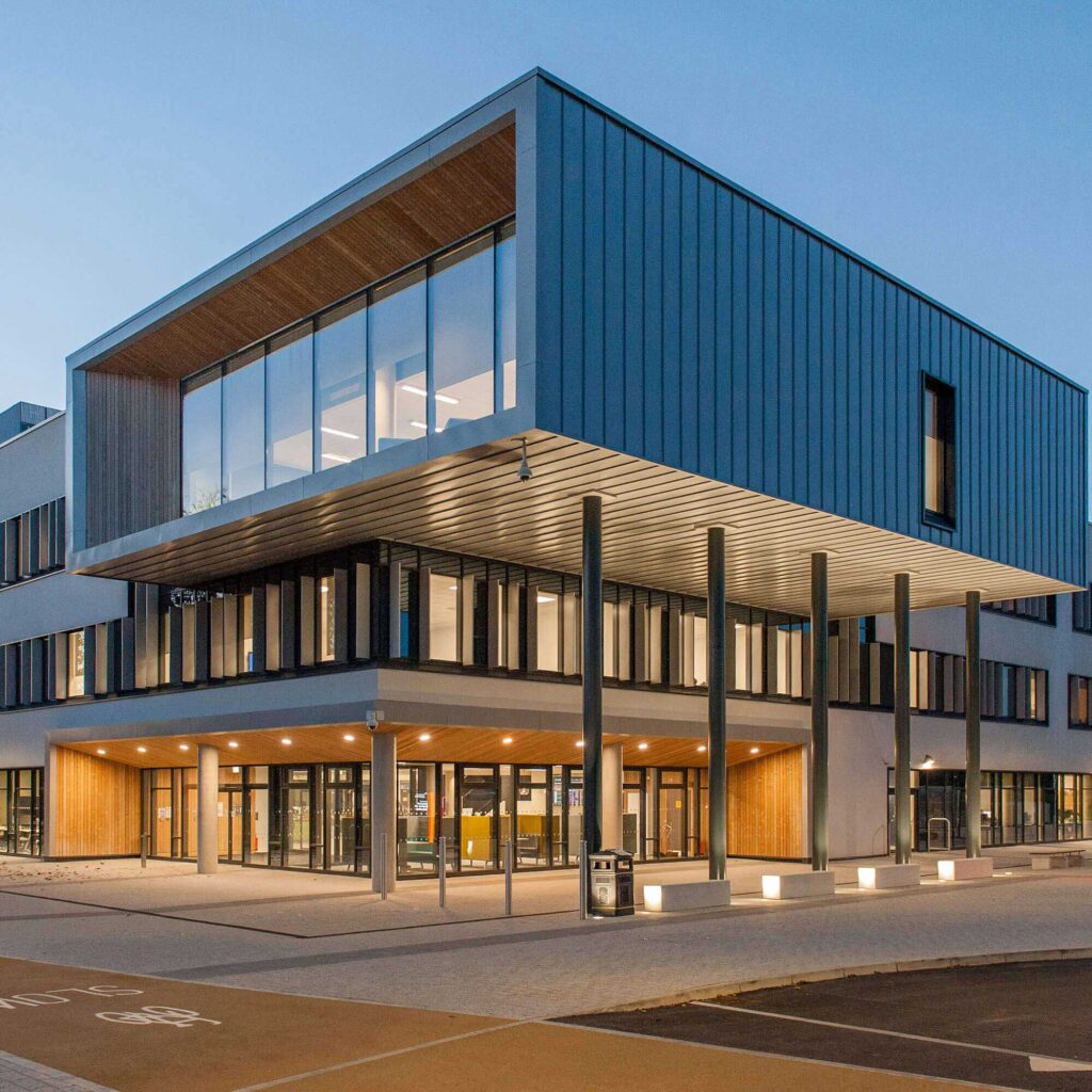 Gloucestershire Business School in the evening