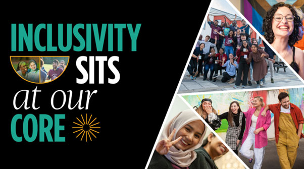 Marketing graphic with the words 'Inclusivity sits at our core'.