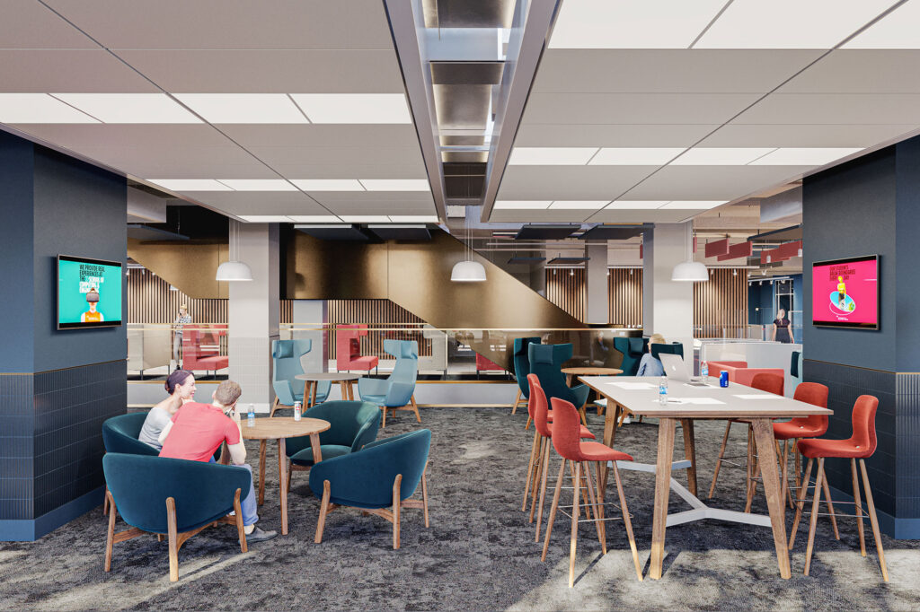 CGI interior shot of City Campus social / learning space.