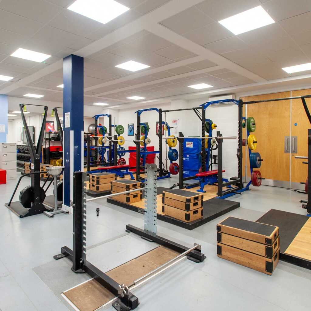 The strength and conditioning suite set up at Oxstalls campus in Gloucester.