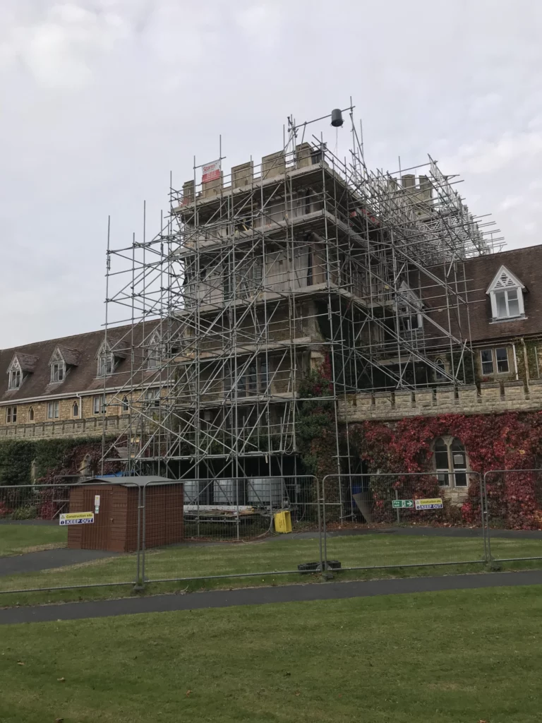 The Quad Tower with scaffolding around it
