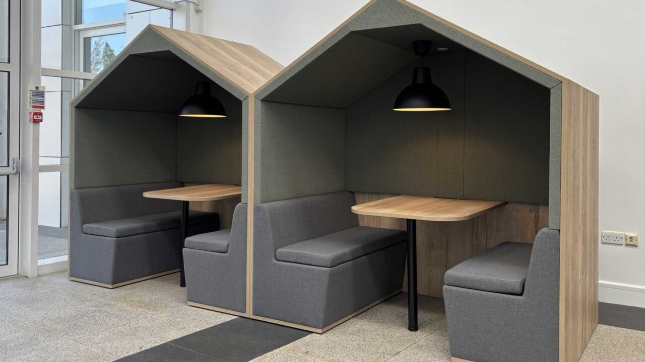 Two enclosed booths in Elwes Reception of Park Campus.