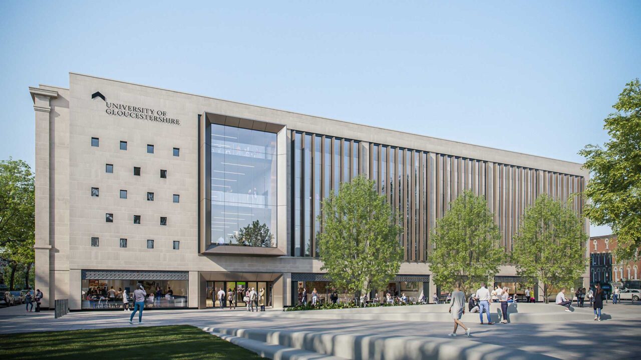 A CGI showing the exterior of the City Campus building in Kings Square in Gloucester.